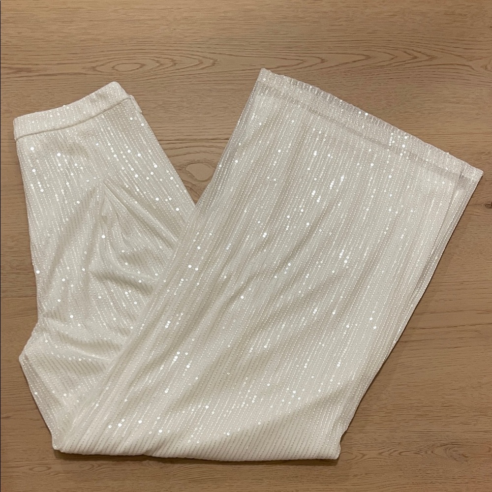 12th Tribe White Sequin Wide Leg Pants - Picture 6 of 6